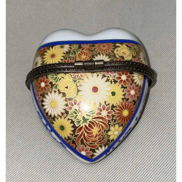 Heart Shaped Floral Flowers Trinket Box Hinged Retro Bohemian Vintage 3‎ Inch - Picture 4 of 7
